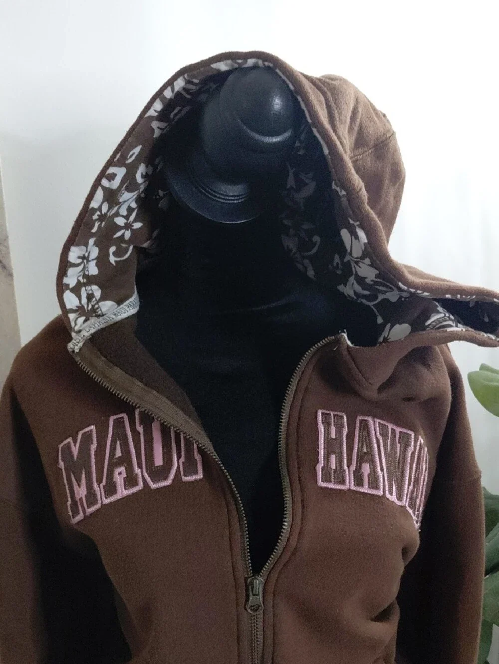 Maui Hawaii Brown Utility Zip-Up Jacket with Pink Lettering